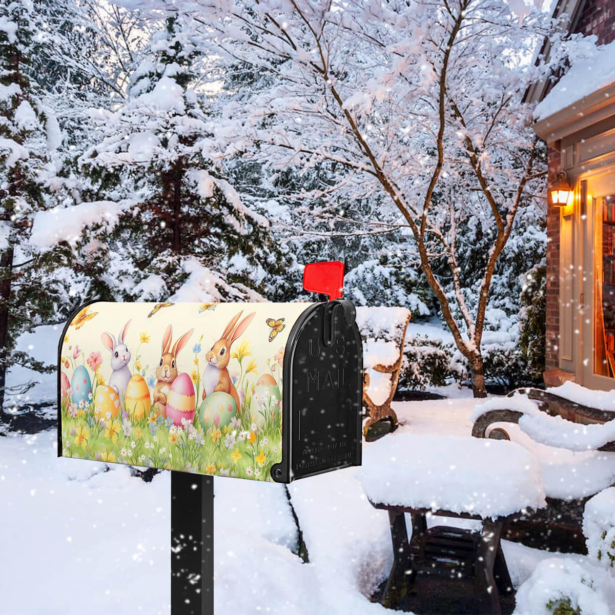 VentuCoven Easter Mailbox Covers Rabbits Mailbox Cover Standard Size 21x18 in Spring Floral Post Letter Box Cover for Garden Yard Decoration Waterproof Oxford Beautiful Eggs