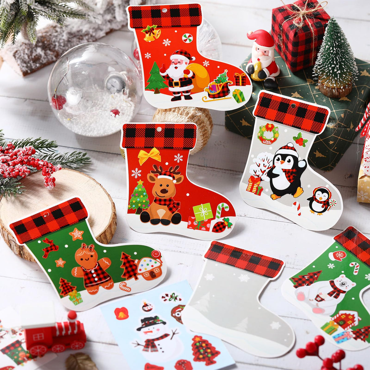 Fuyoooo 48 Pcs Christmas Craft Kits for Kids Christmas Stockings Christmas Tree Stockings Ornaments Kit Make Your Own Christmas Craft DIY Stockings Cutouts for Holiday Farmhouse Decor