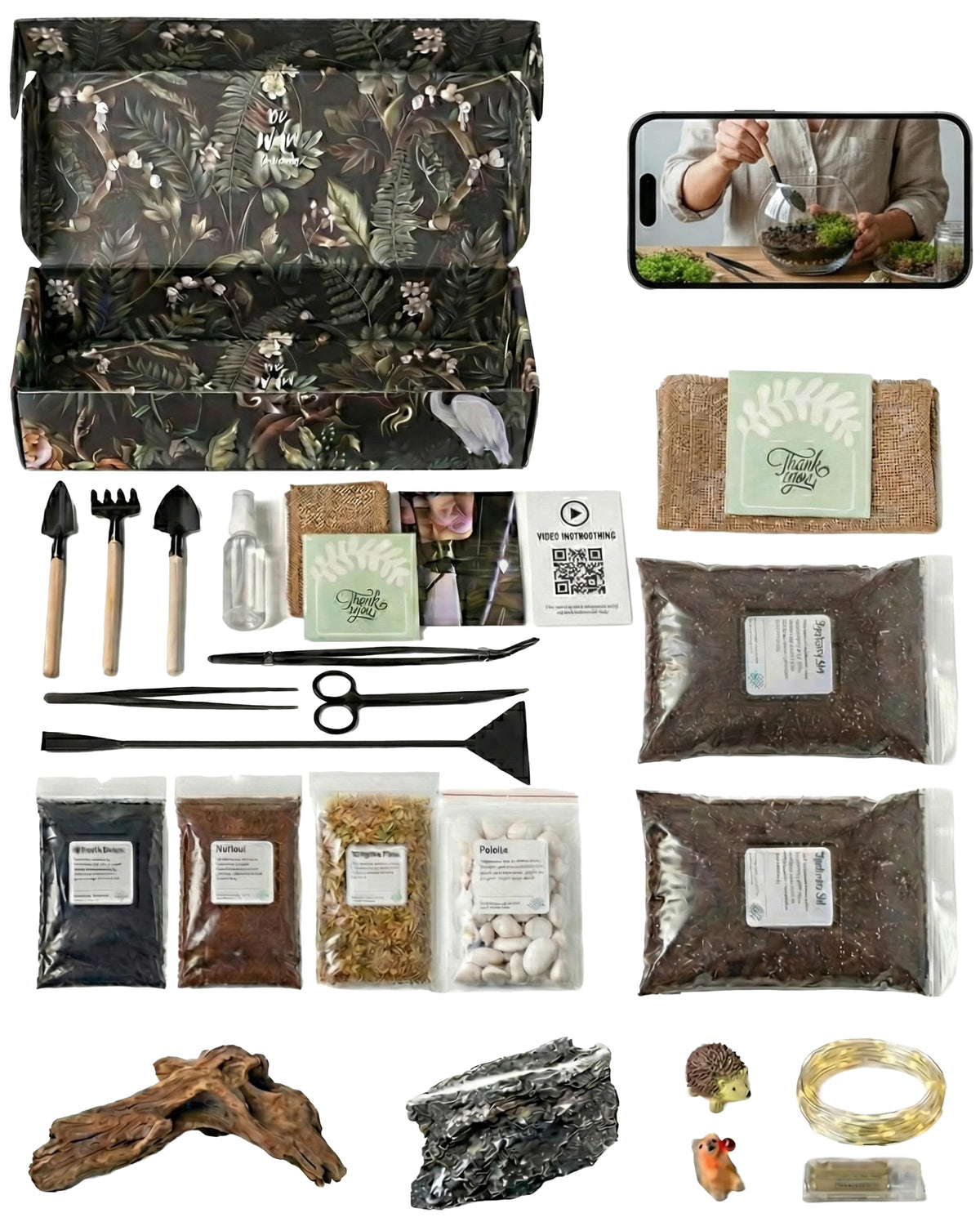 DIY Terrarium Kit | Pebbles Sphagnum Moss Activated Carbon Burlap Peat Moss Tools | Terrarium Supplies (Advanced)