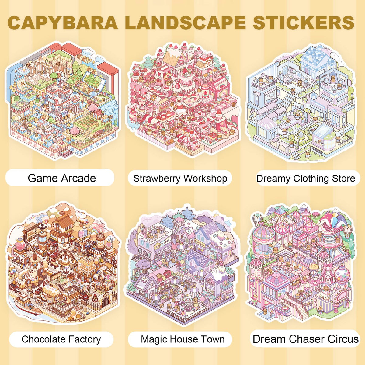ZSYTZL 6 Sheets Large 3D DIY Stickers, Cute Waterproof Quiet Book with Capybara World Scene Decorating Mobile Phones Handbooks Water Bottle Stickers for Adult Teens-Capybara Book