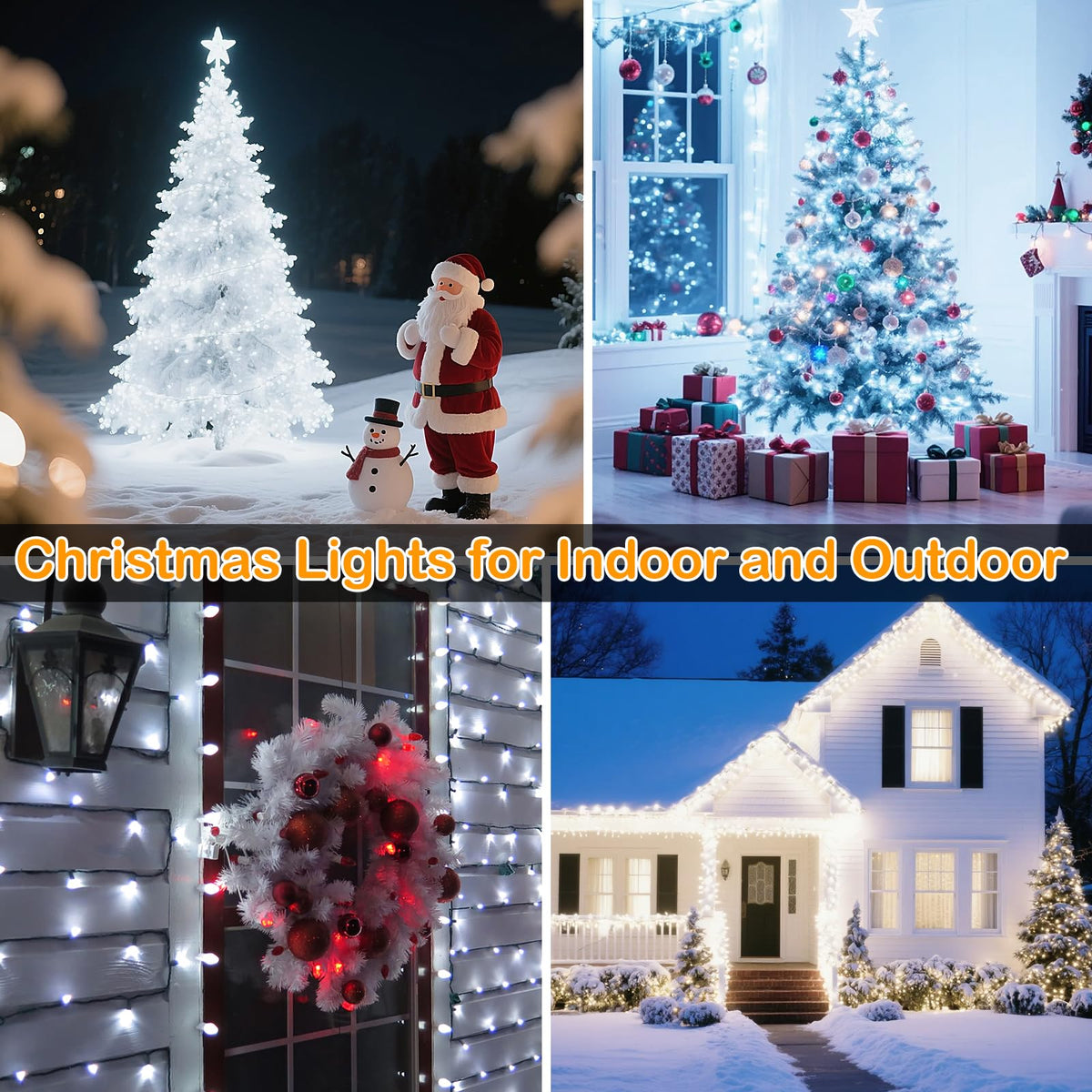 Decute 300LED Christmas String Lights Outdoor Waterproof 105FT UL Certified with End-to-End Plug 8 Modes, Cool White Indoor Starry Fairy Lights for Christmas Tree Patio Garden Wedding Party Decor