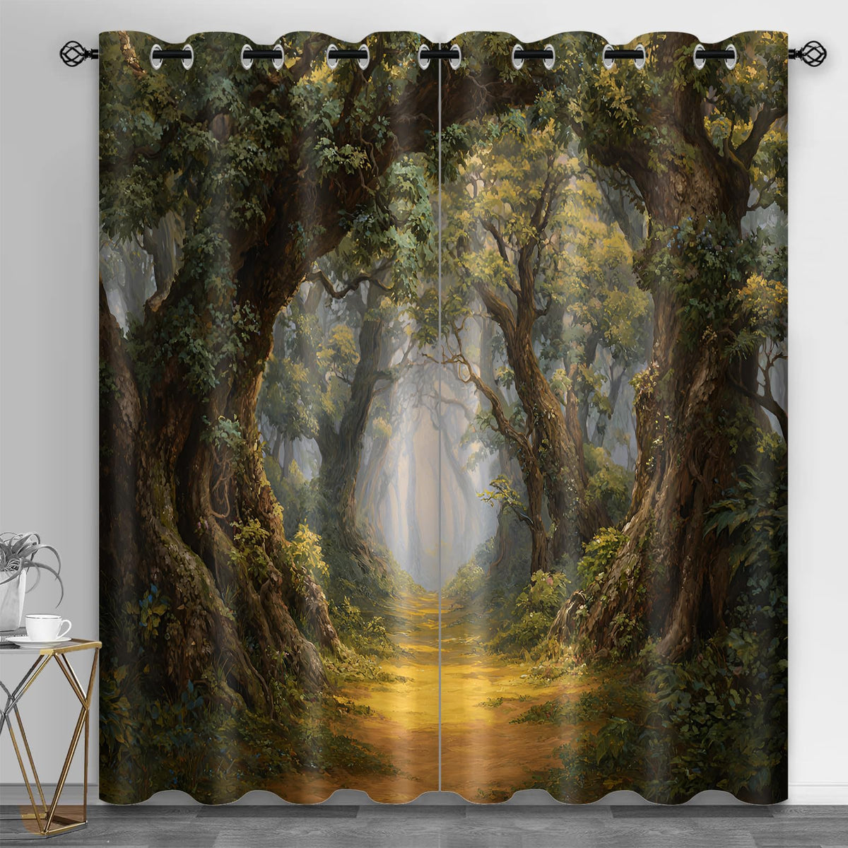 JAXIUOF Forest Blackout Curtains for Bedroom, Jungle Curtains 63 Inch Long 2 Panels Woodland Drapes, Grommet Top Window Treatments for Living Room Kitchen Decor