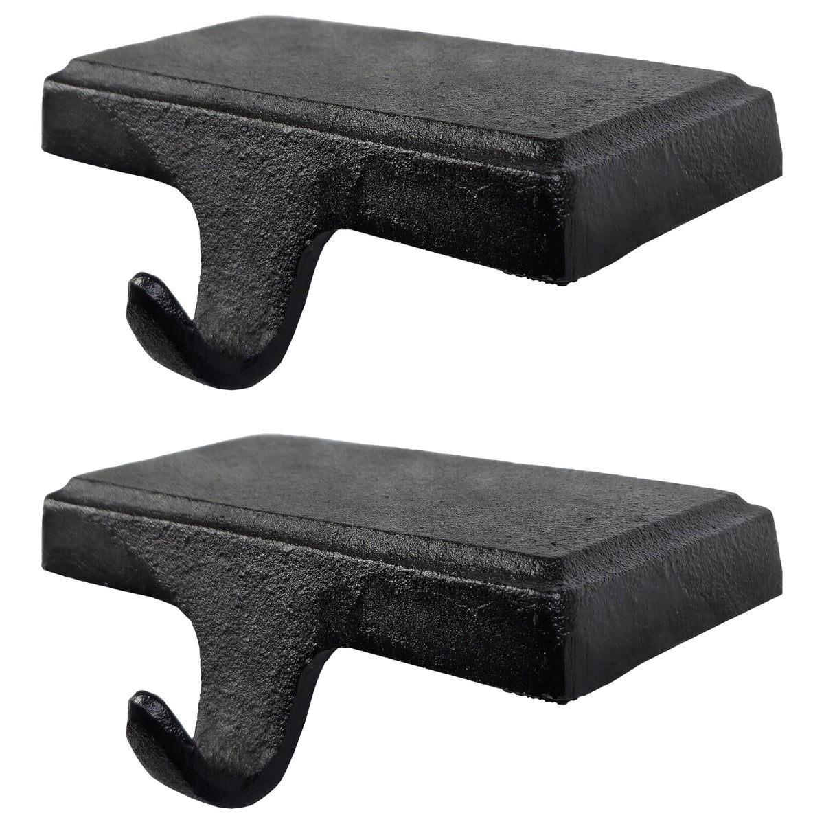 Lulu Decor Black Christmas Stocking Holders for Mantle set of 2 - Heavy Cast Iron Weighted Strong & Sturdy - Low Profile Flat Base Stocking Hooks, Simple Design for Mantle Decor Weighs 1 lb 10 oz each