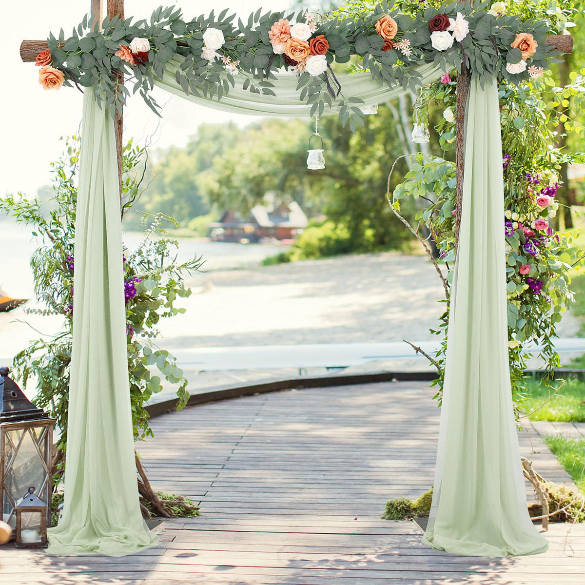 BOYOUTH Dark Green Voile Swag Scarf Valances Curtains,Long Sheer Chiffon Fabric Backdrop Curtains Scarves for Wedding Arch Draping,Party Outdoor Decor,30 by 394 Inches,1 Panel