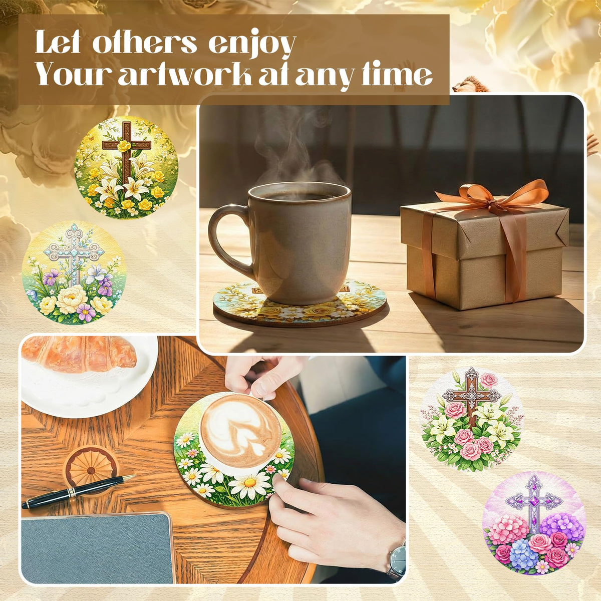 Reallnaive 45 Pcs Cross Wooden Coasters Painting Kit, 4 Inch Paint Your Own Christian Coasters with Markers, Religious Easter Arts and Crafts for Adults Women Seniors Elderly Crafters Gifts