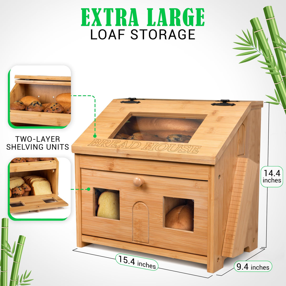 3J2 Discoveries Bread Box for Kitchen Countertop – Large Wooden Bamboo Bread Box with Cutting Board (SELF-ASSEMBLY)