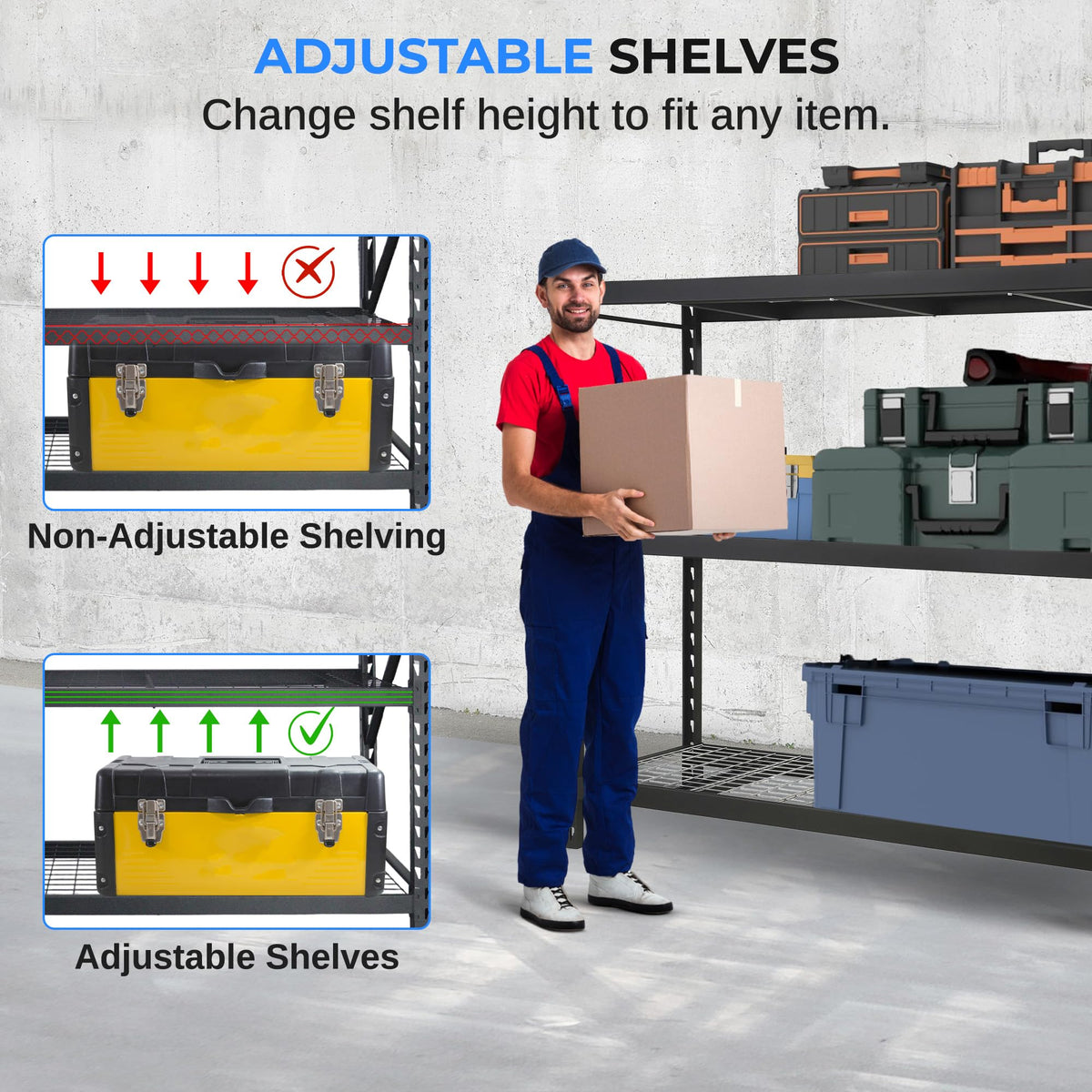SereneLife Heavy Duty 3-Tier Metal Garage Shelving | 24" x 77" x 72" Extra Wide Adjustable Storage Utility | Freestanding Bulk Storage Rack | Open Wire Mesh Design | 2000 lbs. Capacity
