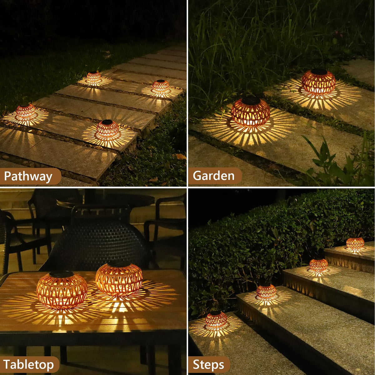 2 Pack Solar Lanterns Outdoor Waterproof, Outdoor Table Lamp Decor, Rattan Solar Lights Decorative, Small Tabletop Lantern Gifts for Mom, Grandma, Lantern Lights Outside for Garden, Yard, Steps