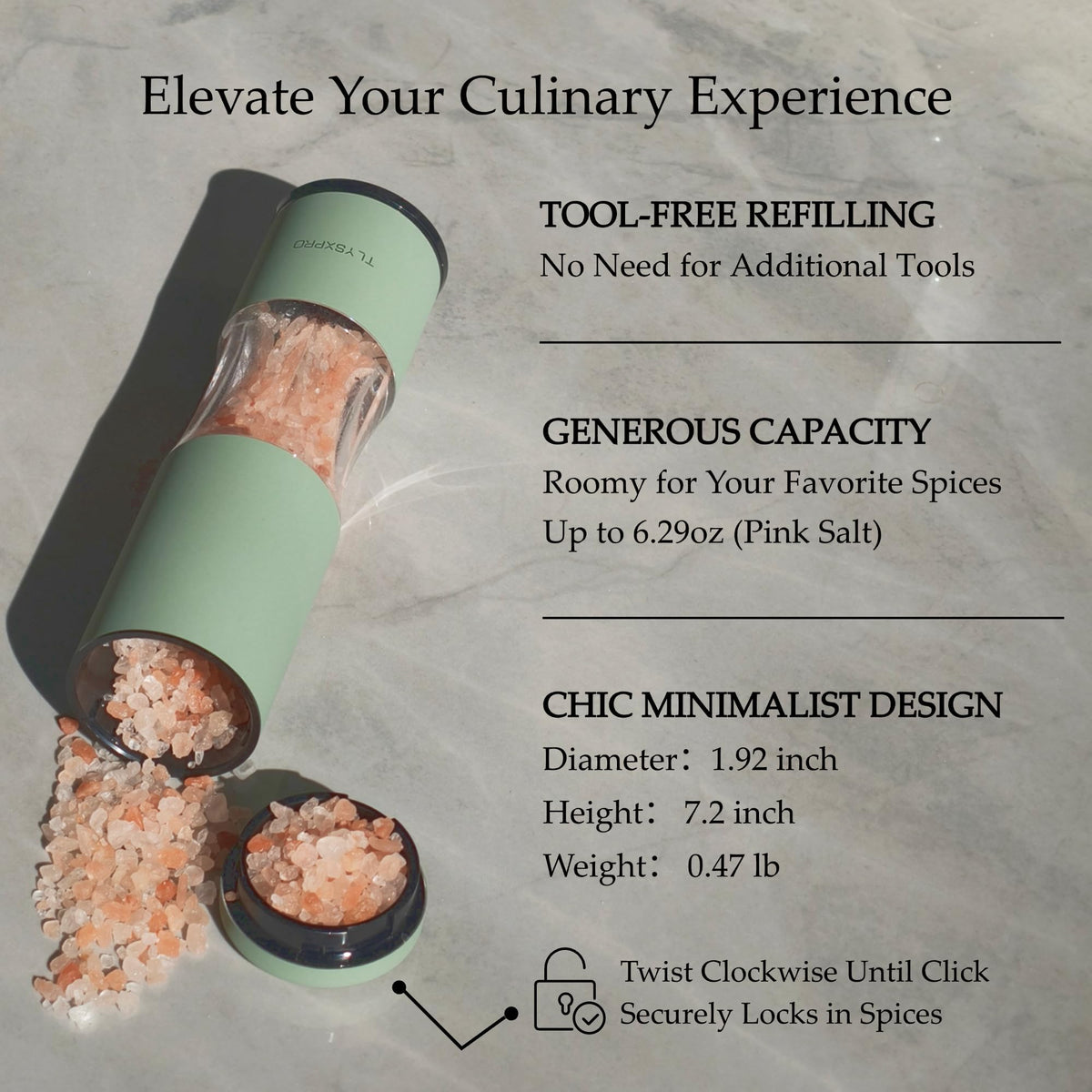 Salt and Pepper Grinder Set with Adjustable Coarseness | Manual Pepper Mill Grinder with Refillable Design | Ceramic Core | Kitchen Essential (2 Packs, Greige)