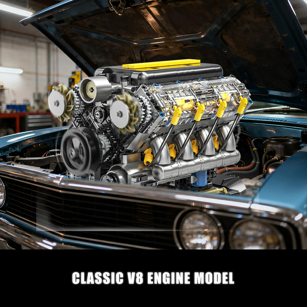 BseSparklion V8 Engine Model Kit that Runs, Visible Mini Car Motor Building Blocks Set for Adults, Compatible with Lego, STEM Physical Science Educational Toy for Teens Boys 14+ (905 PCS)