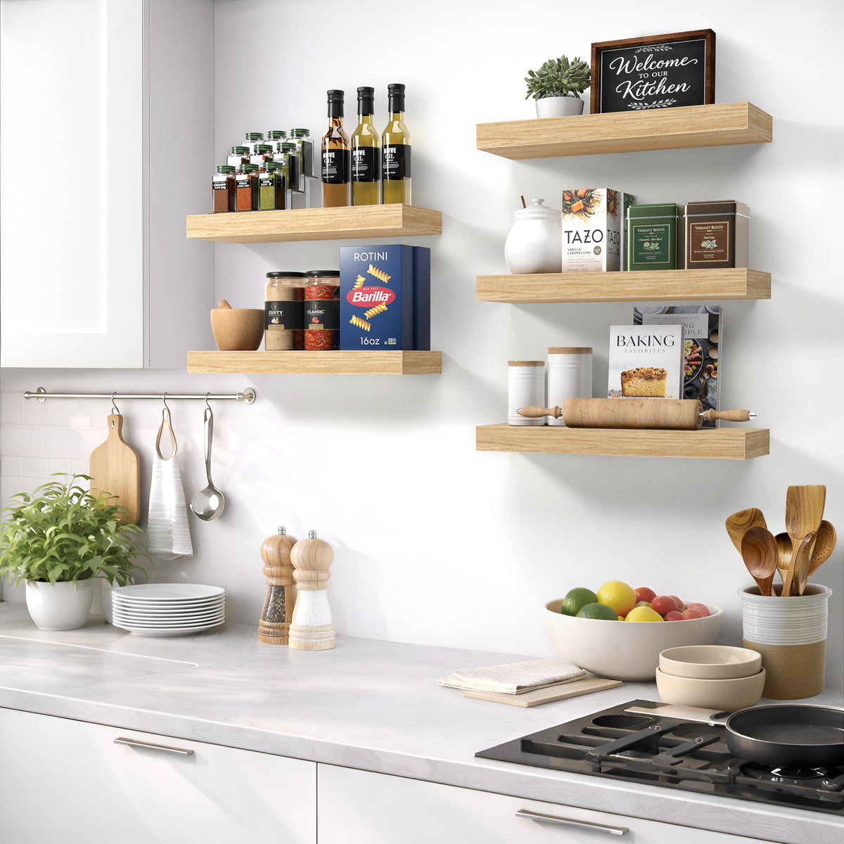 Sorbus Floating Shelves for Wall – 16 Inch Floating Shelf for Kitchen, Bedroom, Living Room, Bathroom, Home & Wall Decor - Mounted Bathroom Shelves with Invisible Brackets (Maple Wood, 3 Pack)