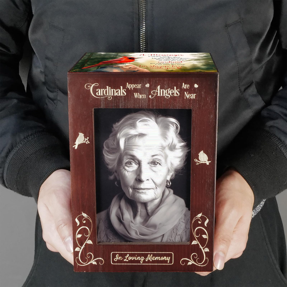 CHIEMOT - Wooden Cremation Urns with Photo Frame for Human Ashes Adult Female Male, Wood Urns Box and Casket, Funeral Decorative Urn with Picture for Adults Up to 200 lbs (Large, Cardinal)