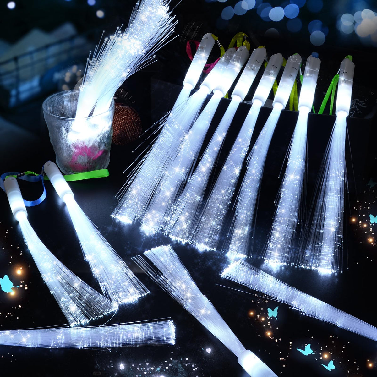 150 PCS White Fiber Optic Sticks, Glow Wands & Light Up Wands for Kids, Fiber Optic Wand with 3 Light Modes, Glow in The Dark Party Supplies, Wedding Party Supplies, for Wedding, New Year, Birthday