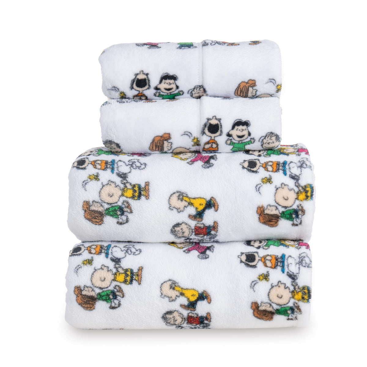 Berkshire Peanuts® Velvetloft® Plush Full Sheet Set,Extra Warm Fleece Sheets,4-Piece Cute Character Snoopy Printed Soft Plush Sheet Set,Laughing Small White