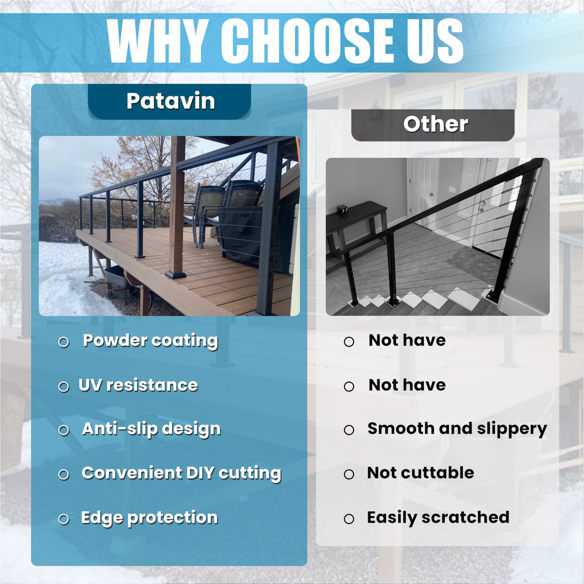 Patavin 20FT 42" Complete Black Cable Railing Post Kit 5 line Post Kit -Cable Railing System for Deck Easy DIY (No Handrail)