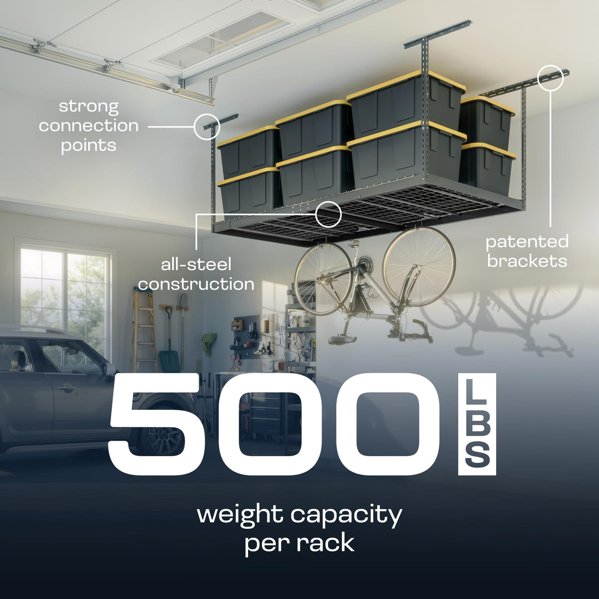 2-Pack 4 x 8 MonsterRax Overhead Garage Storage Rack, Ceiling Racks for Garage, Organization Shelving, Adjustable Hanging Shelf, Grey, 24"-45" Height Adjustment