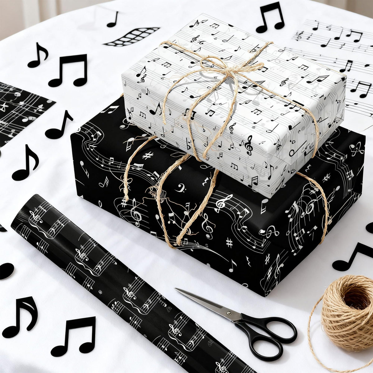 12 Sheets Music Notes Wrapping Paper Black White Pattern Gift Wrap Paper Music Themed Birthday Wrapping DIY Crafts Papers Party Favors Supplies