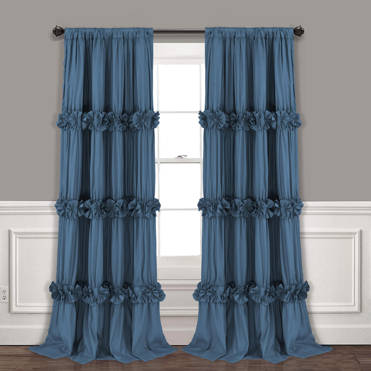 Homechoice Decor Thermal Insulated Blackout Window Curtains, 54" W x 84" L x 2 Panels, Boho Ruched Window Treatments with 3 Rows of Butterfly Flowers, Rustic Rod Pocket Drapes, Dusty Blue (LQ-30)