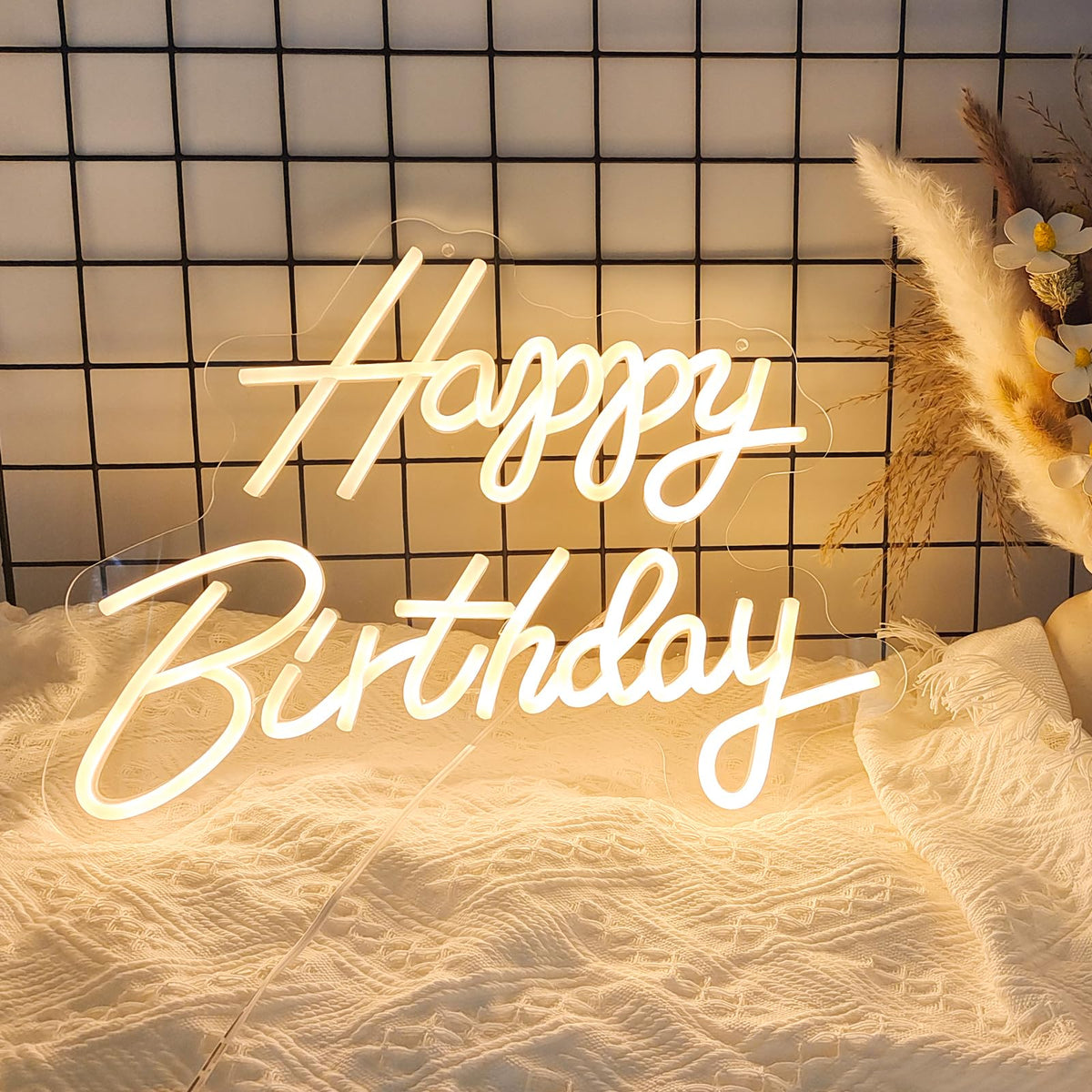 Happy Birthday Neon Sign, Happy Birthday Light Up Sign, Neon Happy Birthday Sign, Happy Birthday Led Sign for Backdrop All Birthday Party Decoration USB Powered Warm White,16.5 x 12 Inches (Plug not provided)