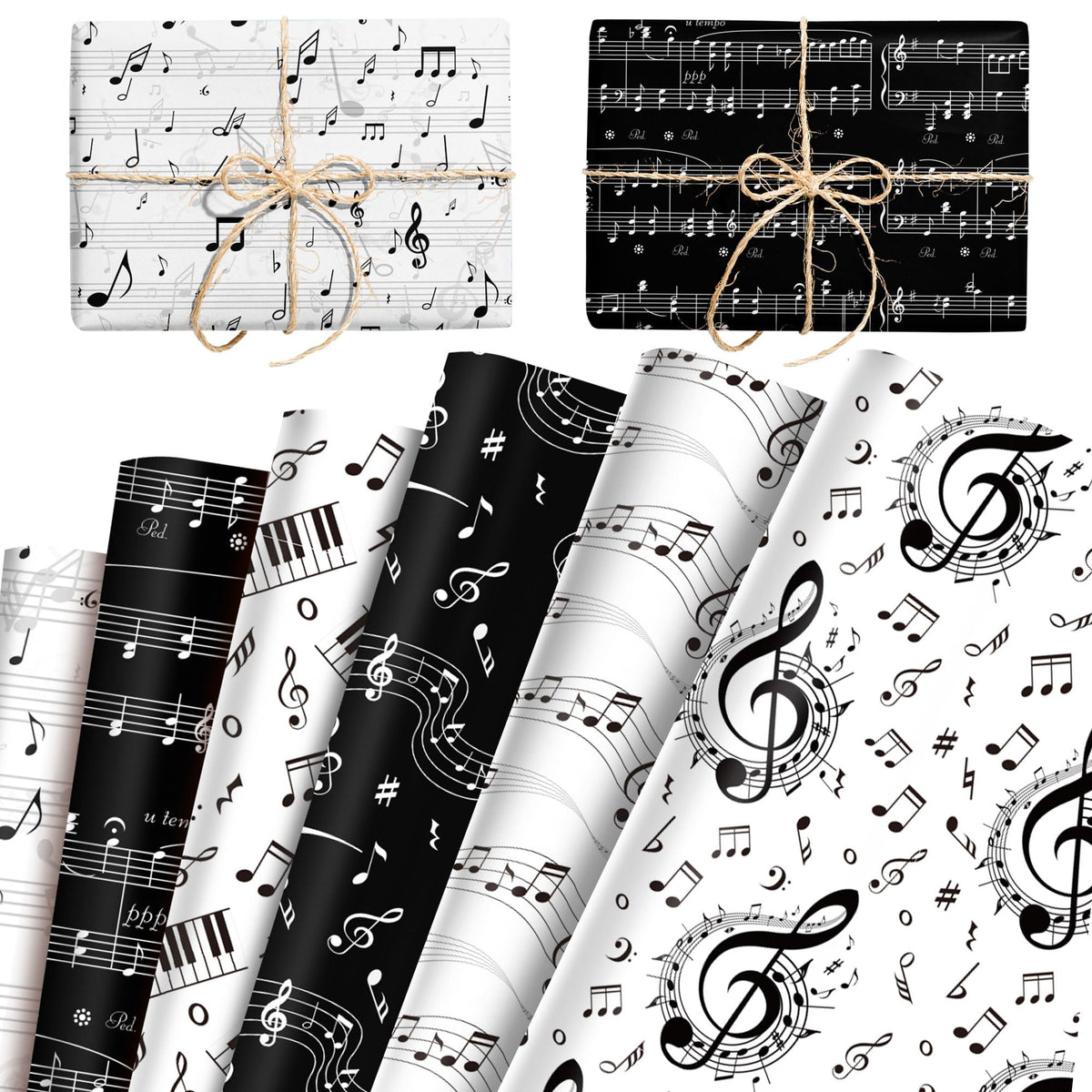 12 Sheets Music Notes Wrapping Paper Black White Pattern Gift Wrap Paper Music Themed Birthday Wrapping DIY Crafts Papers Party Favors Supplies