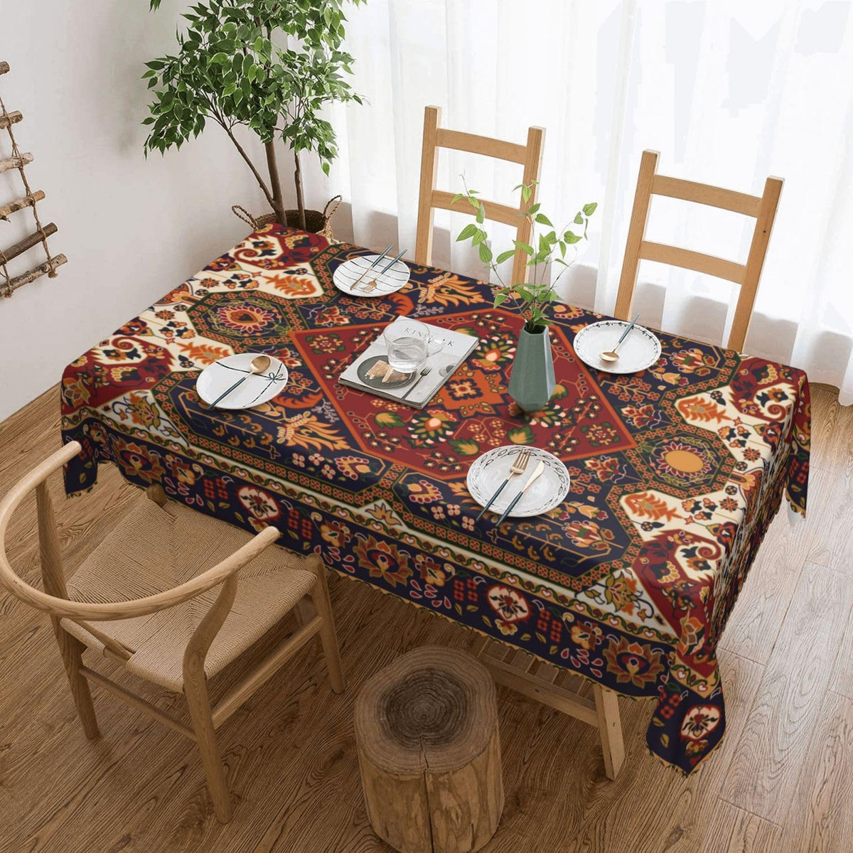 DANSICUINI Persian Carpet Design Rectangle Tablecloth Tribal Texture Table Cloth Boho Rust Rectangular Tablecloth Table Cover for Dining Kitchen Party 54 x 72 Inch