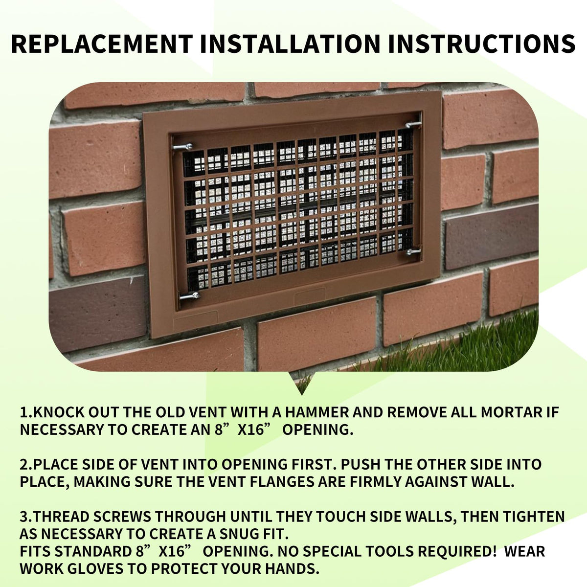 10 Pack 8" x 16" Automatic Foundation Vent for Ventilating Crawl Space Replacement Auto Air Vent, Brown