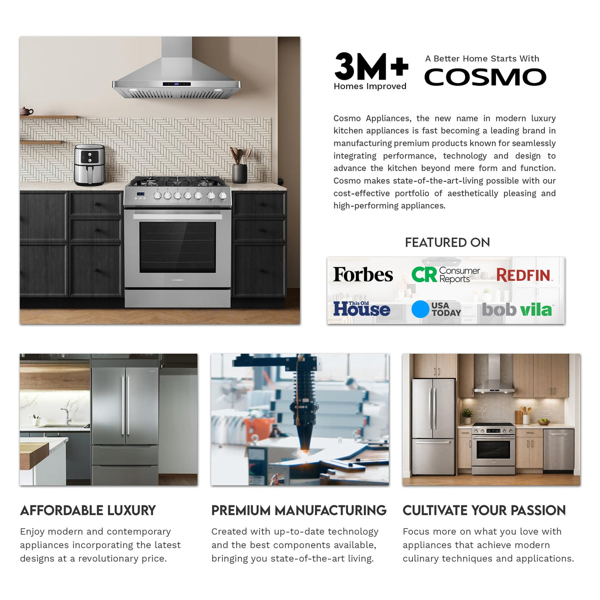 COSMO COS-30IRHS 30 in. Lumin Collection 380 CFM Ducted Insert Range Hood, Touch Controls, LED Lights, Stainless Steel