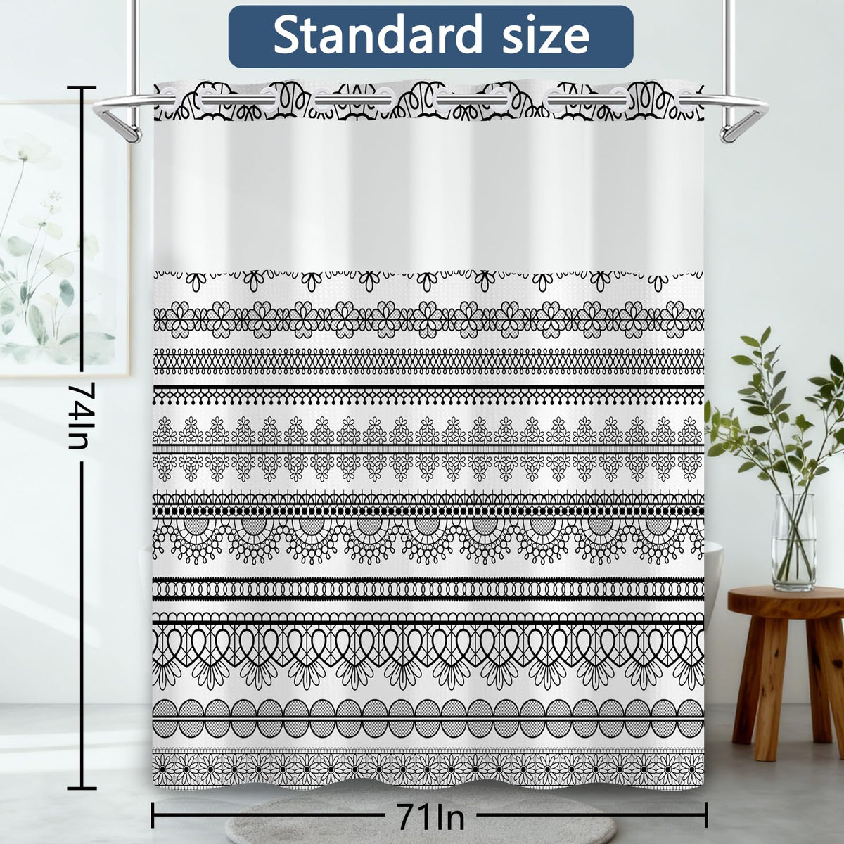NAEMBCU No Hook Waffle Shower Curtain Snap in Liner 71x74 Inch