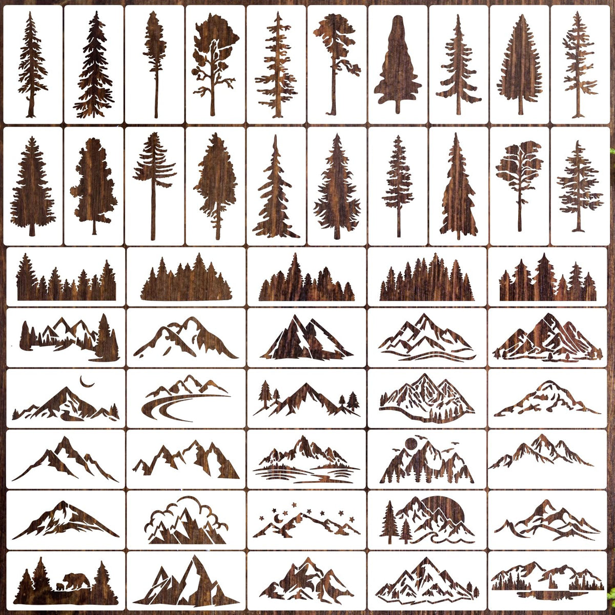 Pine Tree Stencils 4“ Wood Burning Stencils Patterns Reusable Mountain Tree Stencil for Painting on Wood Wall Fabric Decor