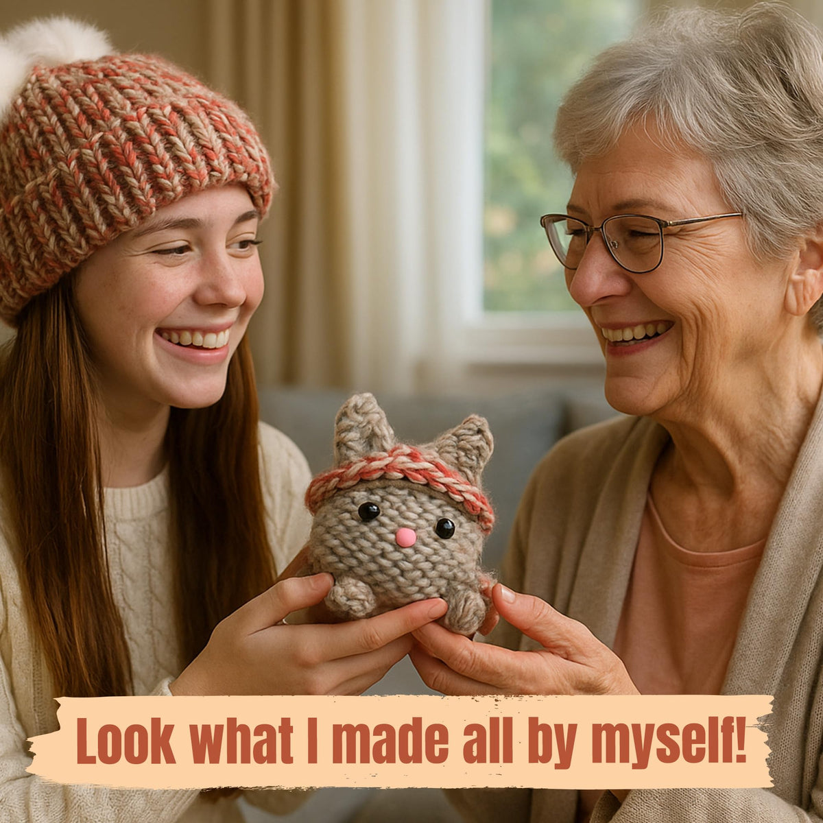 CRAFTILOO Knitting Kit for Kids – Beginner Knitting Kit to Make a Hat & Cat – Quick Knit Loom Kit with Yarn, Tools & Instructions