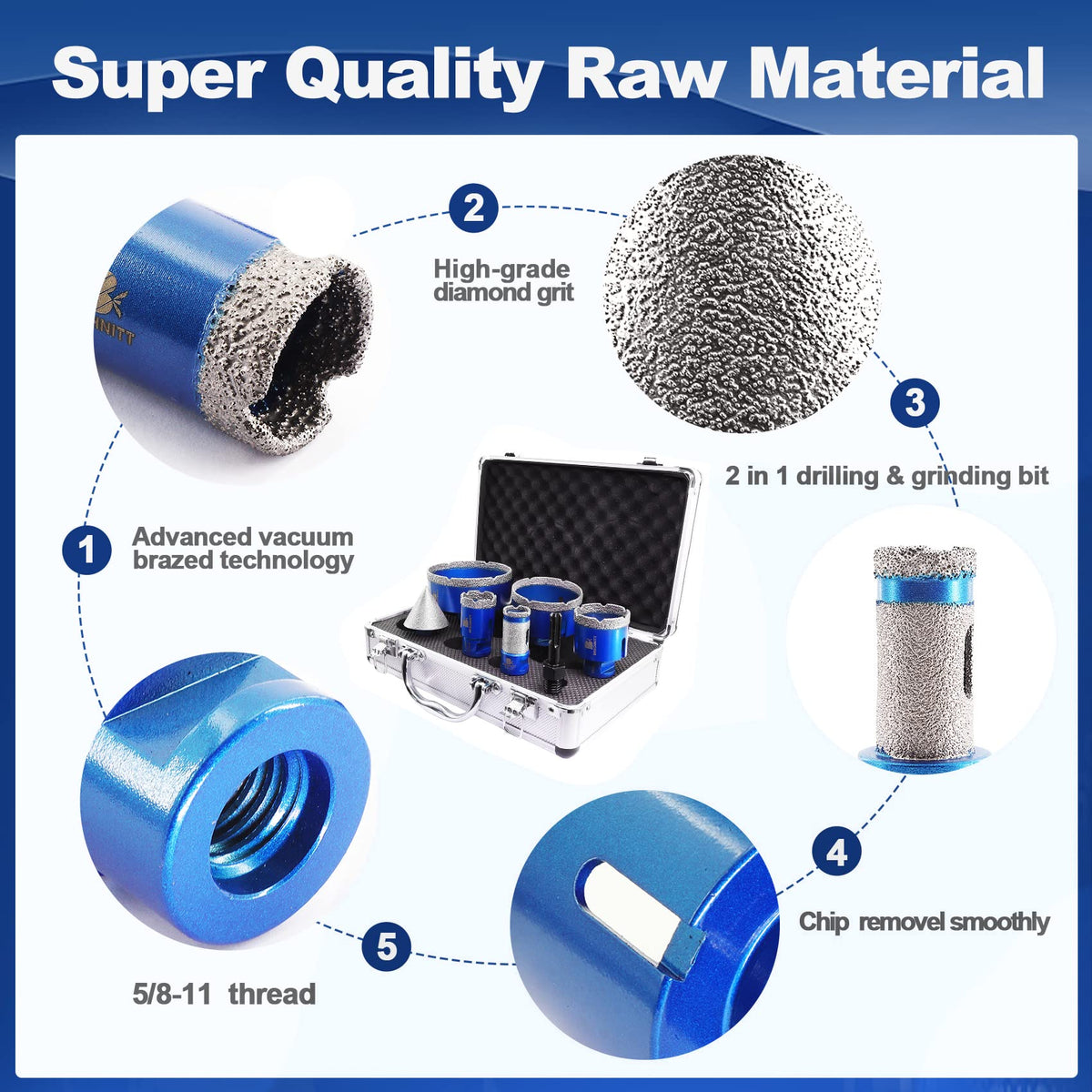 4 Inch Diamond Core Drill Bit for Porcelain Tile Ceramic Marble Granite Diamond Core Drill Bit Set for Porcelain Tile Ceramic Marble Granite
