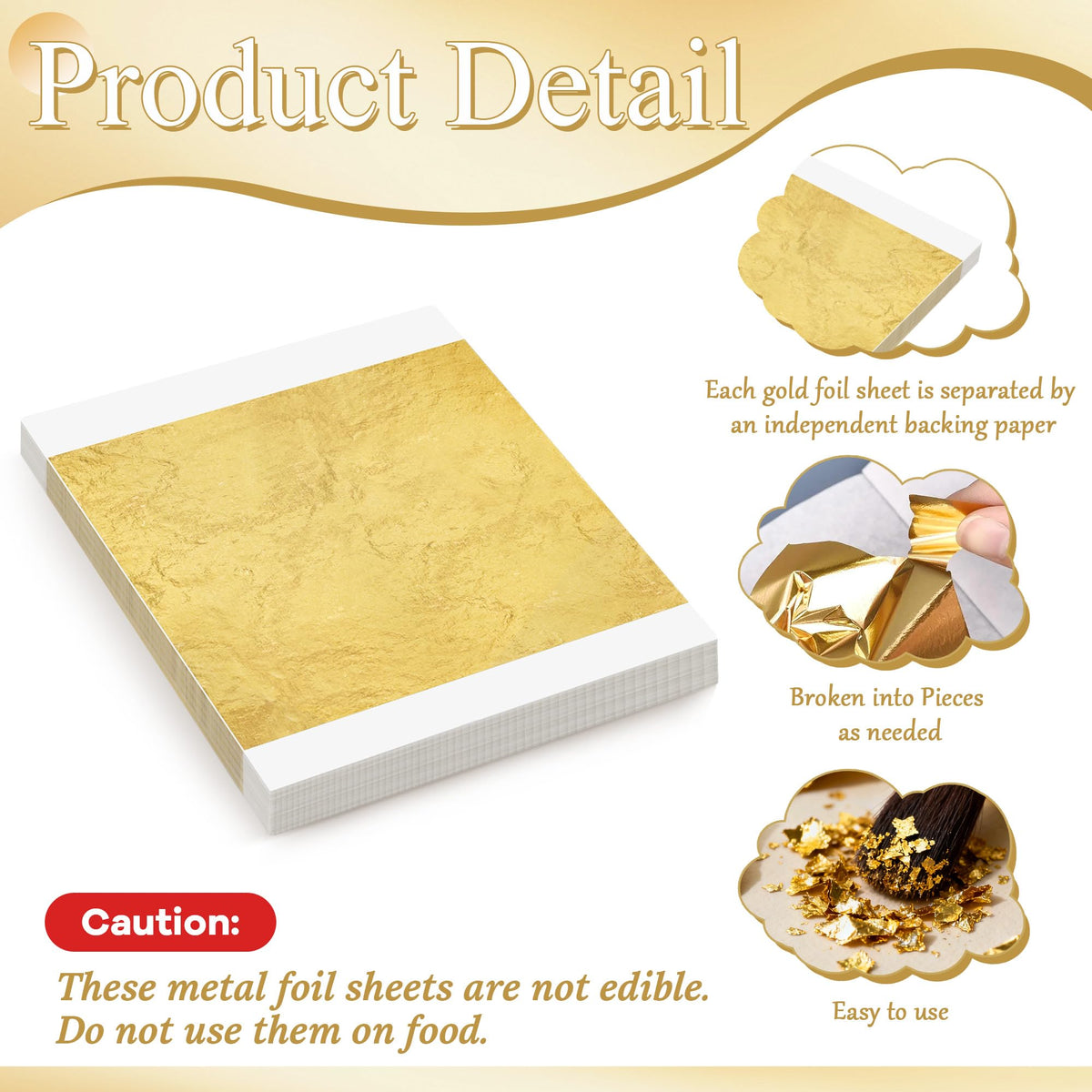 600Pcs Gold Leaf Sheets, 5.1"x5.1" Imitation Transfer Gold Leaf Sheets for Art, No Edible Glitter Gold Flakes Foil Paper Sheets for Nail Painting Jewelry Furniture Renovation & Gilding DIY Crafts