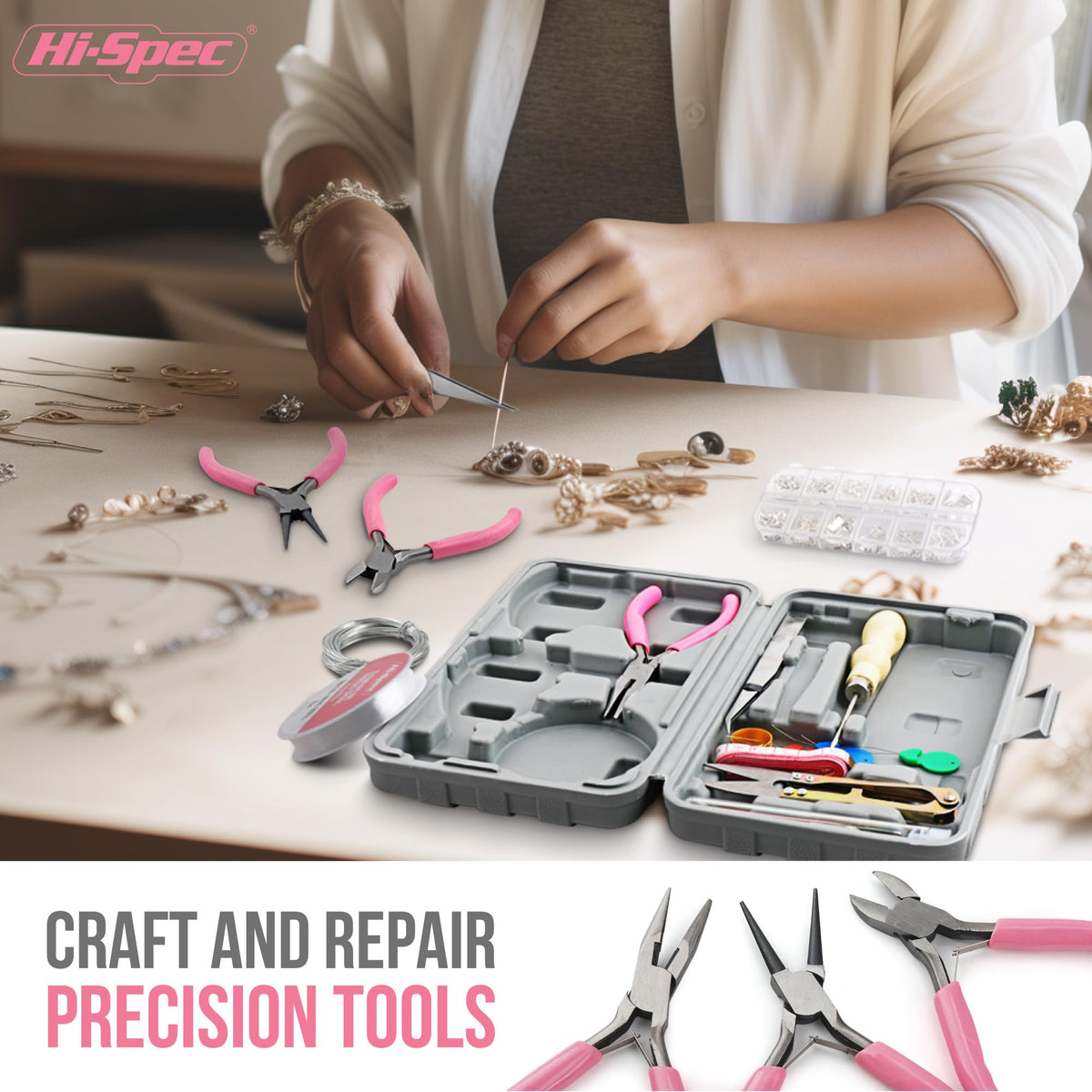 Hi-Spec Jewelry Making Supplies Kit for Adults with Findings Accessories Box Set. Pliers & Wires for Handmade Bracelets, Necklaces, Earrings and Charms Arts & Crafts