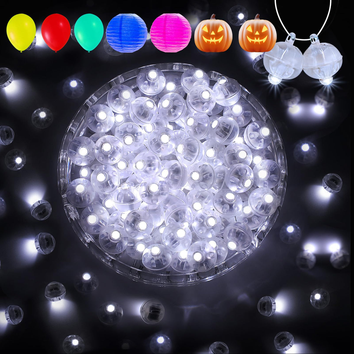 Aogist 100Pcs Balloon Lights with Hook,Long Standby Time,Waterproof Mini Light for Birthday Party Wedding Christmas Halloween Easter Decorative (Steady, Cool White)