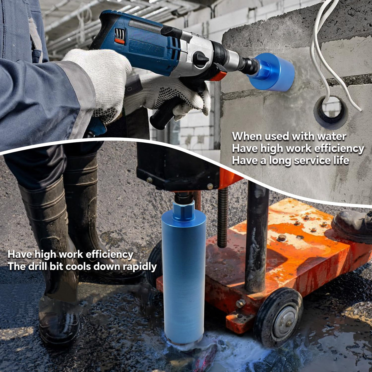 HBKEEN 8" Wet Diamond Core Drill Bits for Concrete with Rebar, Brick, Block, Masonry, 15" Drilling Depth, 1-1/4-7" Thread, Laser-Welded Segments for Construction & DIY Home Renovation