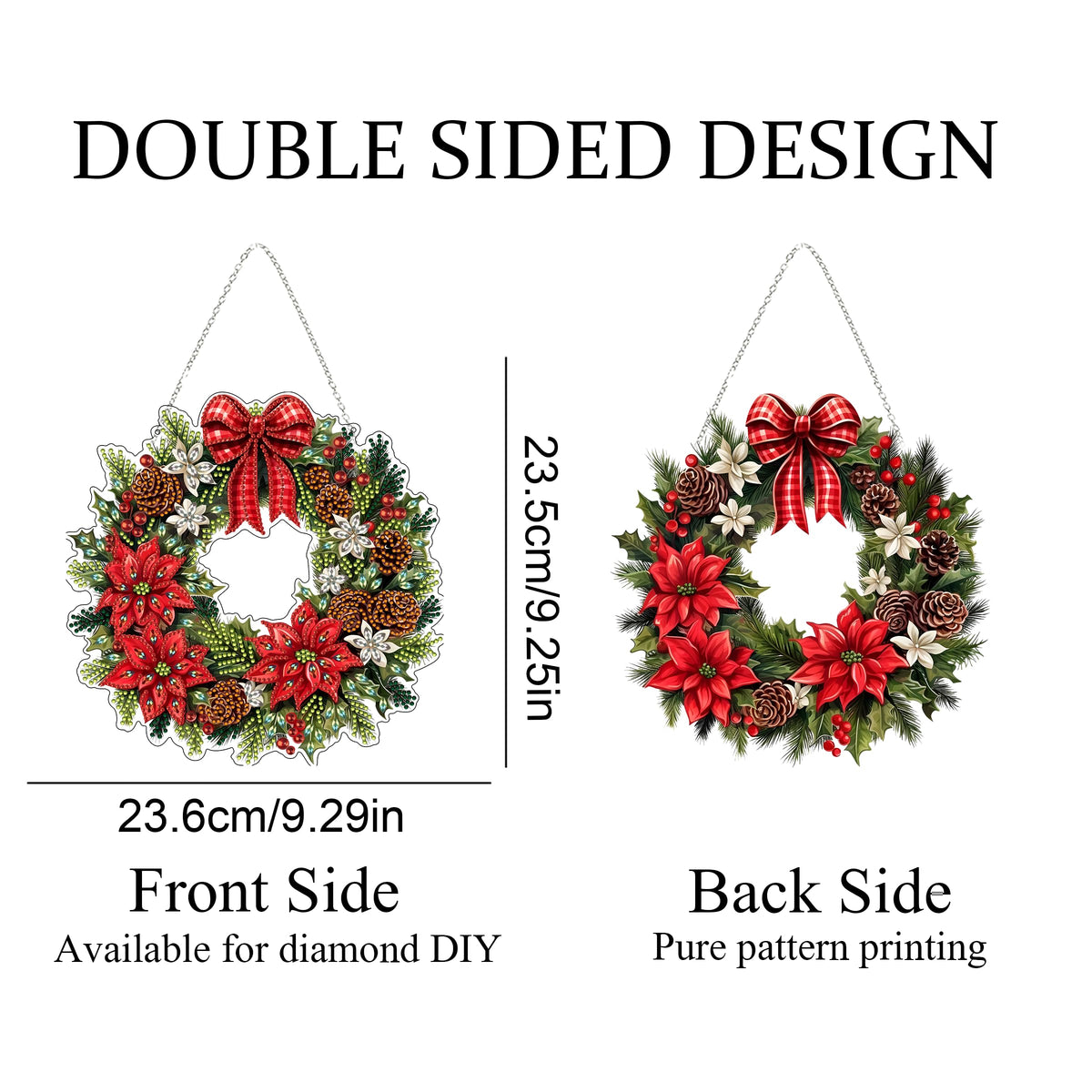Diamond Art Hanging Kit for Adult,Special Shaped Rhinestone,DIY Acrylic Diamond Art Painting Window Pendants Home Garden Wall Hanging Kits Hanging Ornament,Double Sided. (Christmas Wreath)