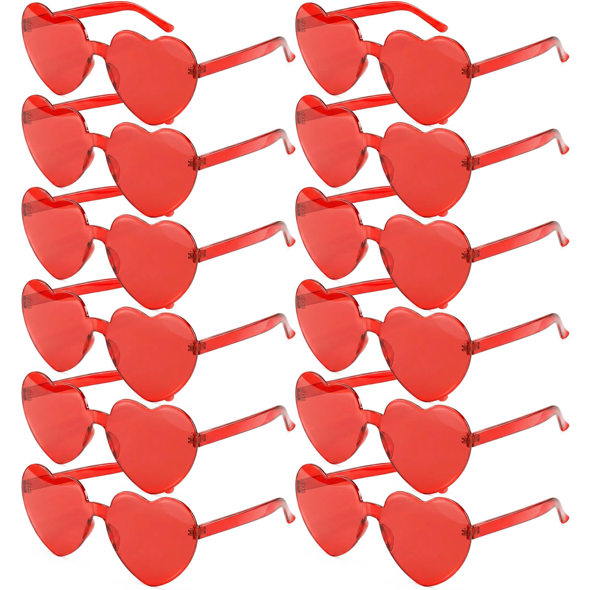 JOYIN 12 Pack Valentine Day Heart Shape Glasses, Rimless Sunglasses, Classroom Exchange Gift for Kids, Stylish and Safe Eyewear in Red, Rimless Glasses for Women and Girl, Party Favor Holiday Reward
