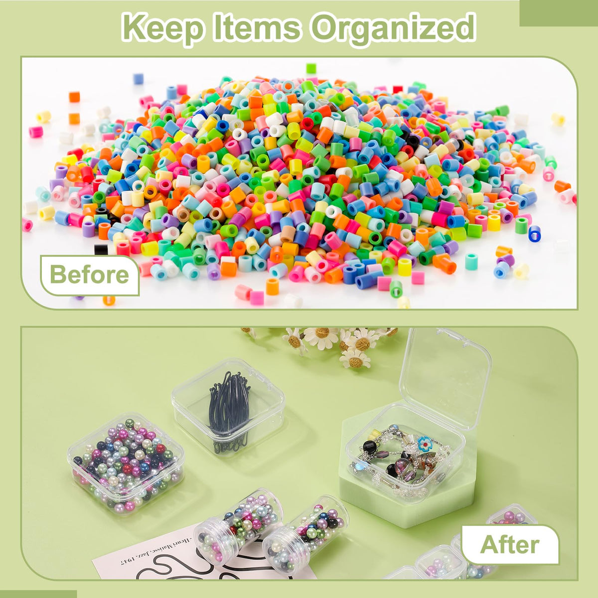 HARFINGTON Bead Organizer Box Small Bead Organizers 2pcs Rectangular Plastic Storage Cases 60pcs Mini Clear Bead Storage Containers Boxes with Hinged Lid for Jewelry Beading Crafts