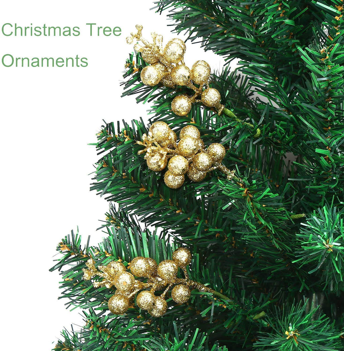 Kubert 15 Pack Christmas Glitter Berries Stems, 8 Inch Artificial Christmas Picks for Christmas Tree Ornaments, DIY Xmas Wreath, Crafts, Holiday and Home Decor (Gold)