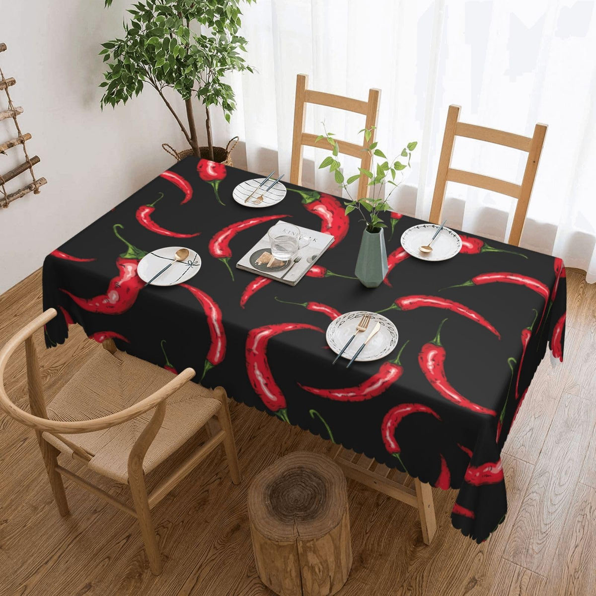 DANSICUINI Chili Pepper Rectangle Tablecloth Red Hot Chili Pepper Table Cloth Black Rectangular Tablecloth Table Cover for Dining Kitchen Party 54 x 72 Inch