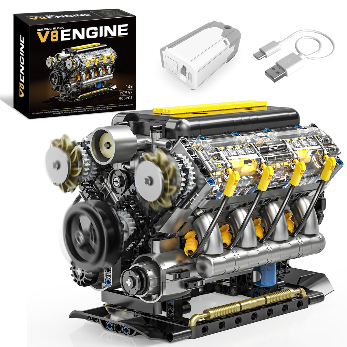 BseSparklion V8 Engine Model Kit that Runs, Visible Mini Car Motor Building Blocks Set for Adults, Compatible with Lego, STEM Physical Science Educational Toy for Teens Boys 14+ (905 PCS)