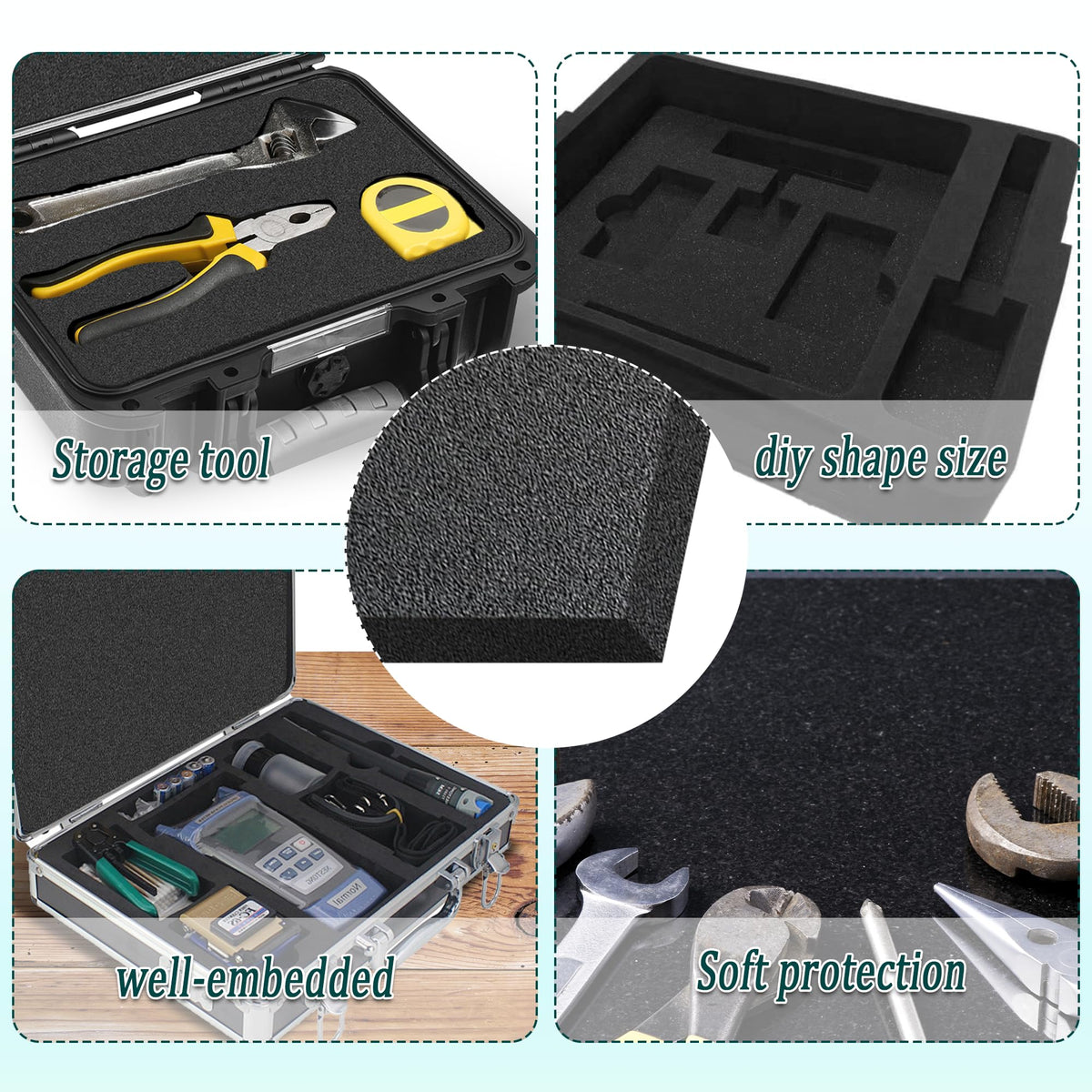 4 PCS Black Foam Padding- 16x12x1 Inch Polyurethane High Density Foam Cuttable Black Sheet Pad Cushioning Inserts for Packing Cases and Crafts