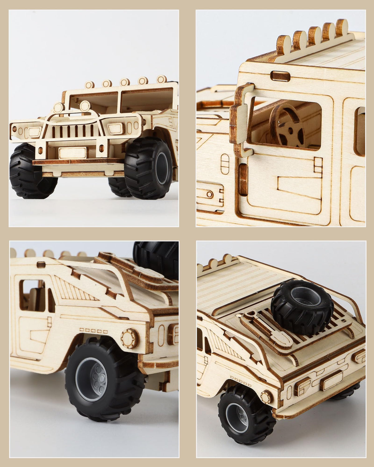 MOCBURIKU 3D Wooden Puzzles Model Car Kits to Build for Adults, DIY Off-Road Cars Building Kits, Brain Teaser Pull Back Toys, Gift for Men Boys on Birthday/Christmas Day (Off-Road Car)