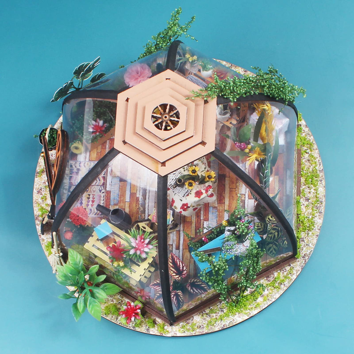 GuDoQi DIY Miniature Dollhouse Kit, Tiny 1:24 Scale House with Furniture, Great Handmade Craft Gift for Birthdays and Christmas Day, Green Flower Shop