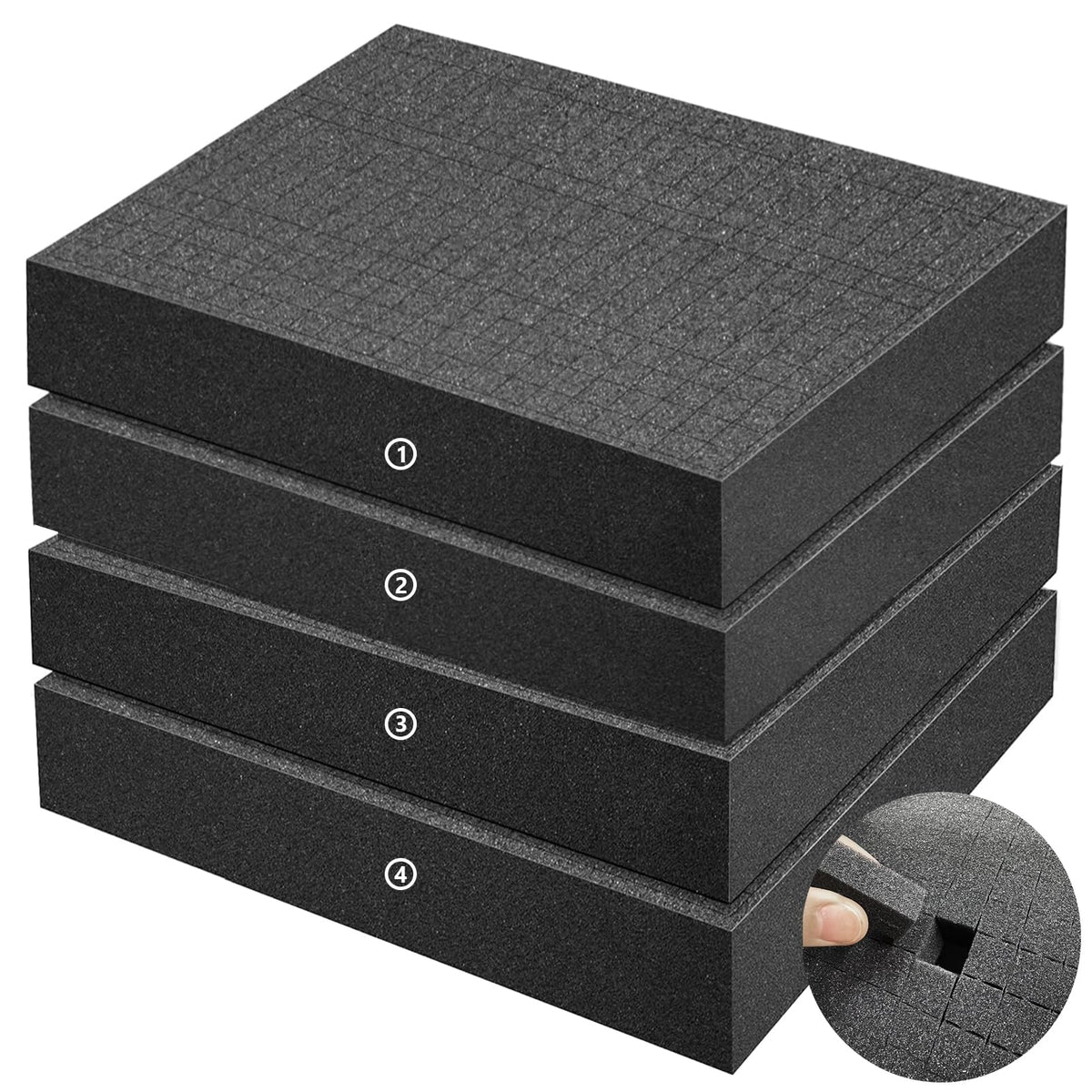 4 Pack Gun Case Foams-16 x 12 x 2 Inch Pick and Pluck Shadow Packing Foam Sheets for Craft, Black Polyurethane Toolbox Carry Case Foam Inserts, Closed Cell Foam for Gun Cases Padding Storage Organizer