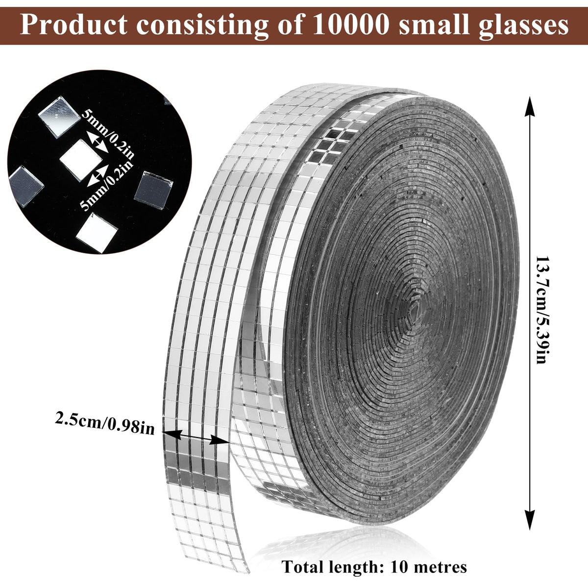 10000 Pcs Disco Ball Mirror Tiles Self Adhesive 5 x 5 mm Small Square Mirror Mosaic Tiles Disco Ball Tapes Stickers for Crafts DIY Party Decoration