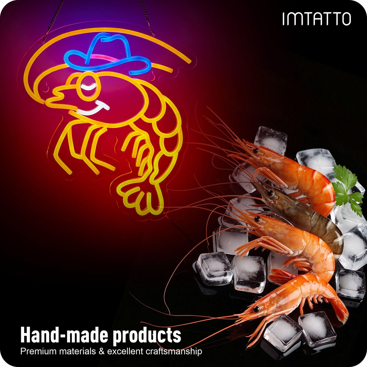 Shrimp Neon Sign Cowboy lobster LED Light for Wall Decor Seafood Light Up Signs Wall Art for Seafood Restaurants Pub Store Man Cave (Orange Shrimp)