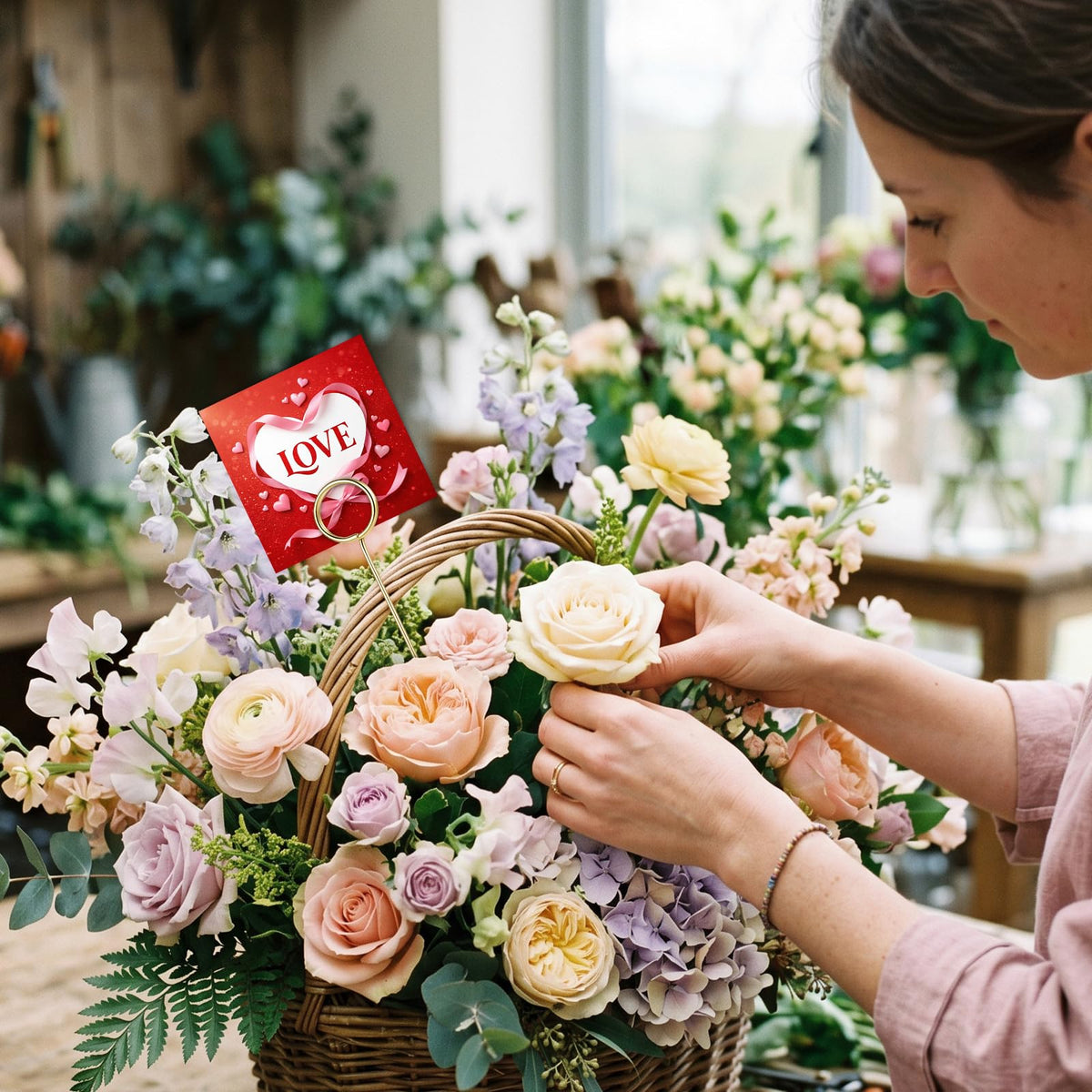 Oqqlin 100 Pcs Floral Card Holder Picks Bulk, 12 Inch Metal Wire Flower Place Card Sticks Round Picture Memo Clip Holder for Wedding, Party, Birthday, Baby Shower Supplies