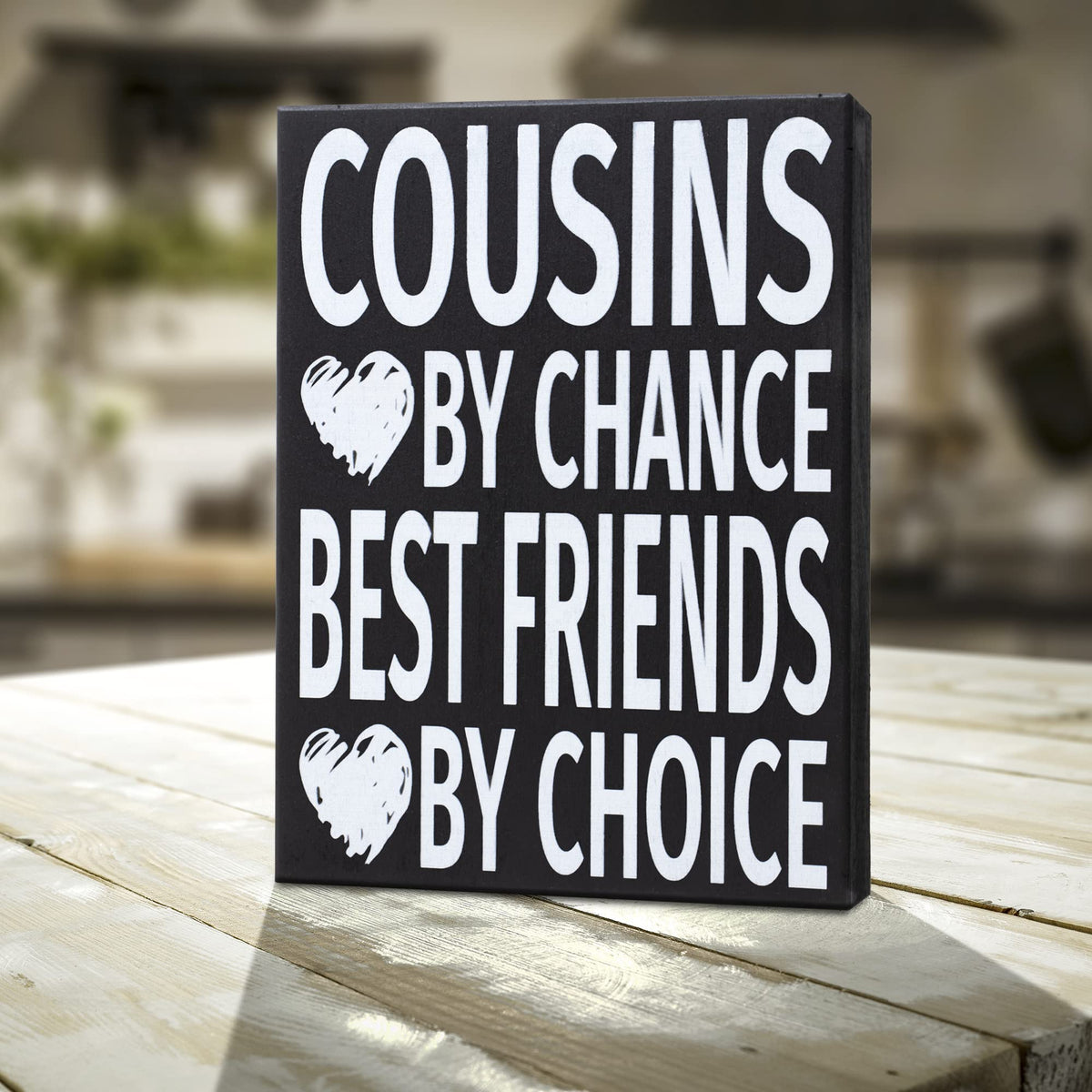 JennyGems Cousins By Chance Best Friends By Choice Wooden Sign, Shelf Decor and Wall Hanging, Gift for Cousins, Made in USA