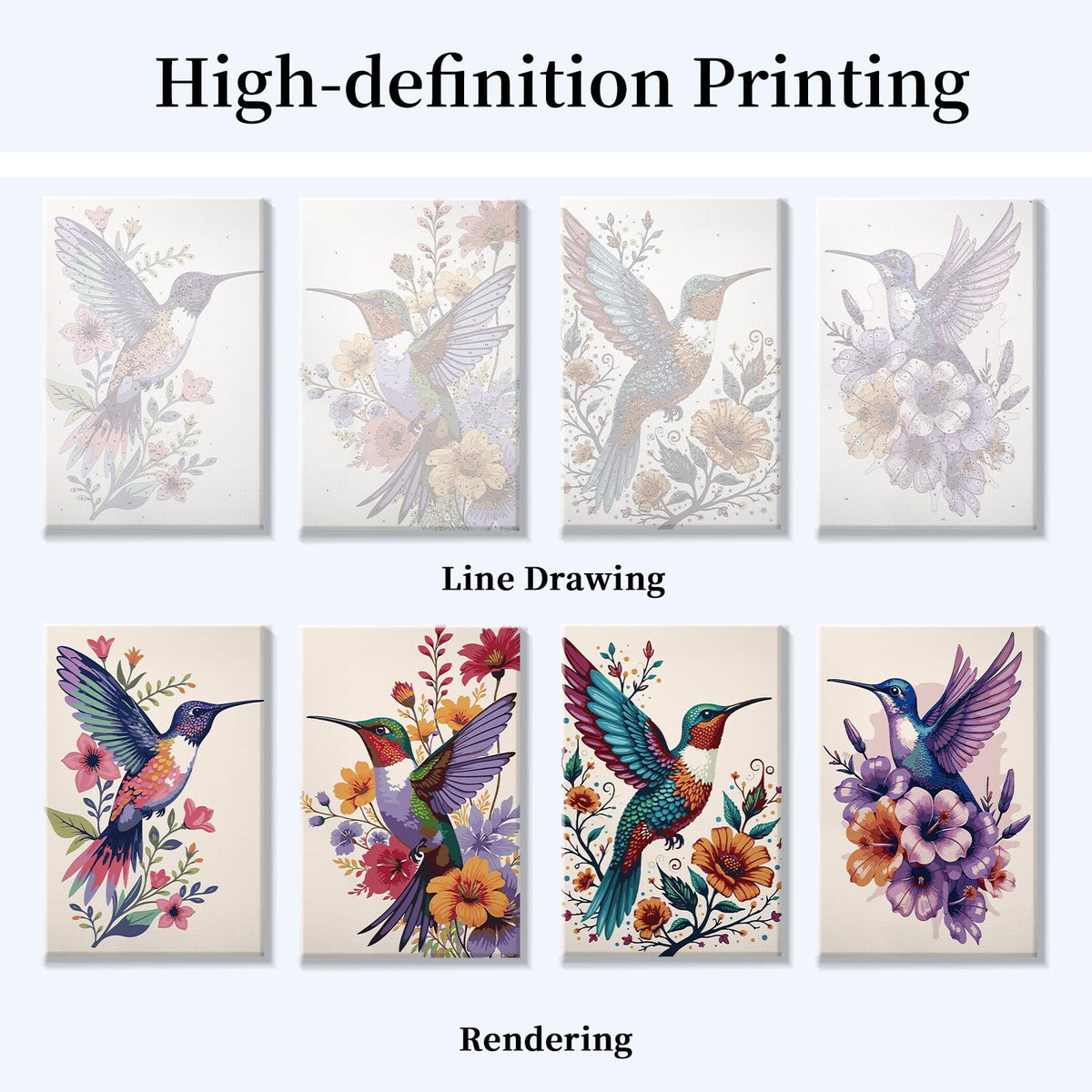 JOOZ 4 Pack Paint by Numbers Kit for Adults Framed, Hummingbird Paint by Numbers with Easel, DIY Flower Framed Adult Paint by Number Kits on Canvas, Oil Painting Kit for Home Decor 8x12 Inch